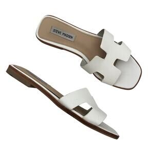 Steve Madden Hathorne Leather slides white Sz 7 Minimalist Coastal Quiet Luxury